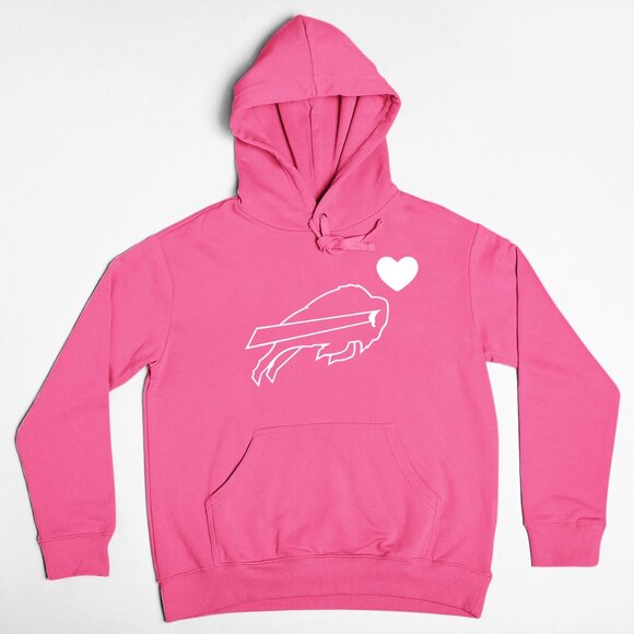 Team Fans Other - NEW Buffalo Bills Heart Big Logo Pullover Fleece Hoodie NEON HOT PINK